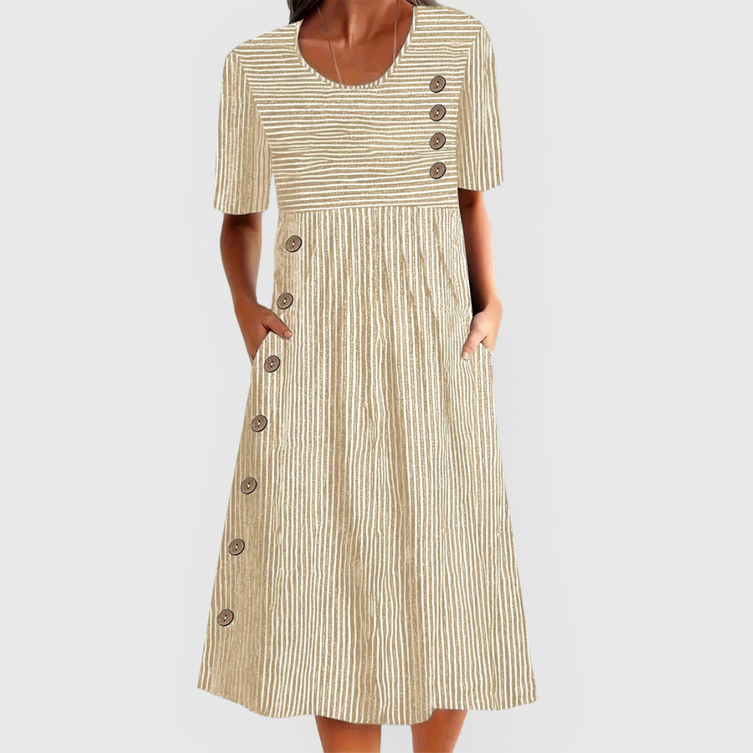 Susanne Cotton Striped A-Line Midi Dress