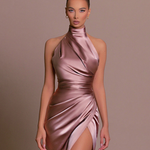 Edith High-Neck Ruched Wedding Guest Dress