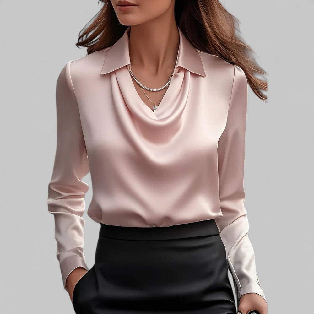 Theresa Waterfall Neckline Satin Blouse