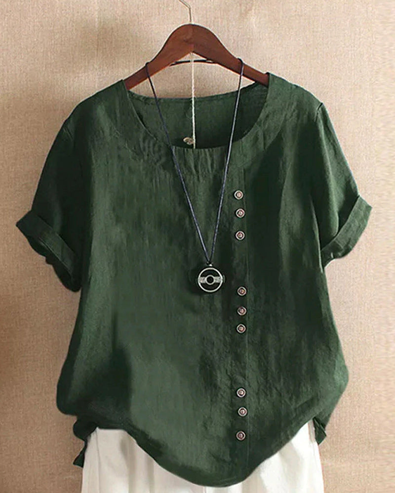 Doris Casual Short-Sleeve Button Blouse