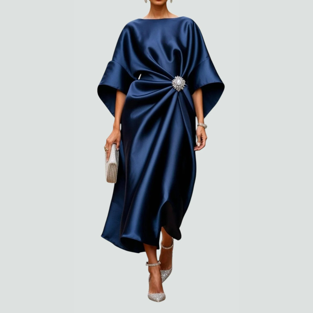 Michaela Draped Batwing Sleeve Midi Dress