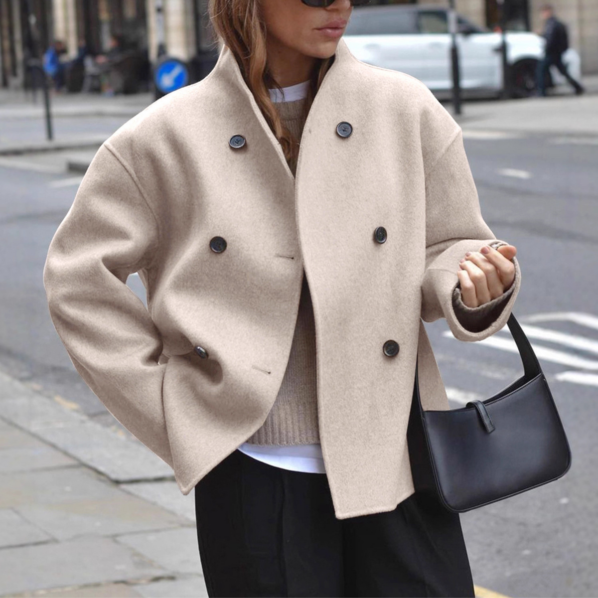 Bini | Stand Collar Long Sleeve Coat, women's coat – view 1