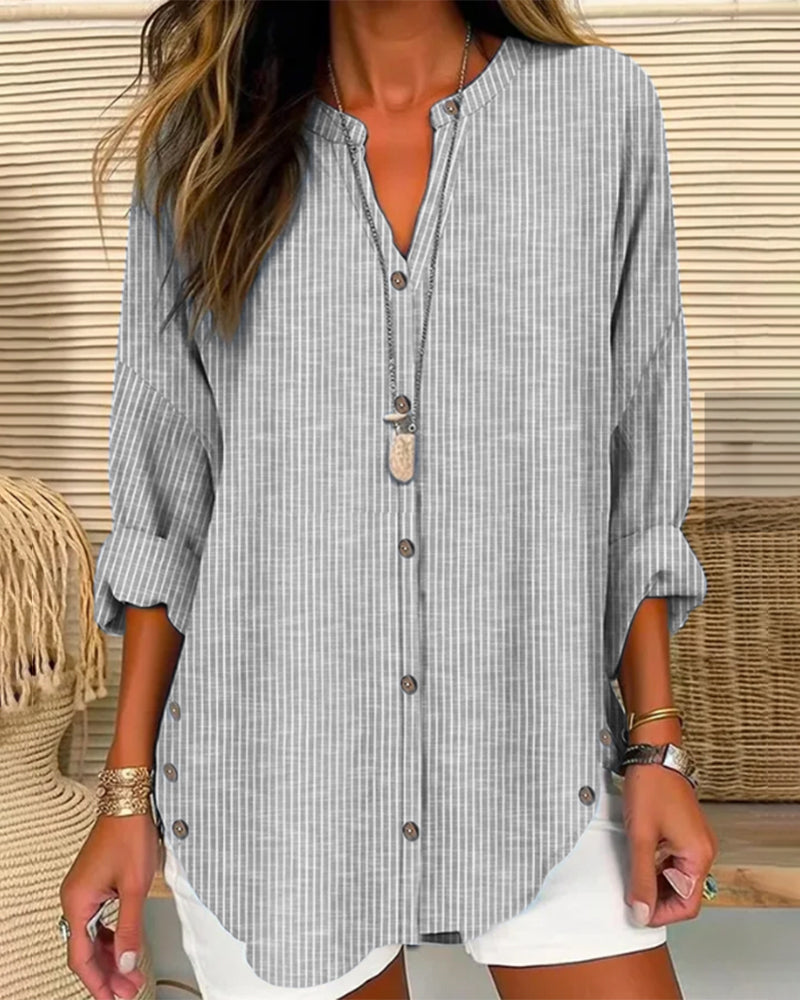 Lena Relaxed Striped Button-Down Blouse