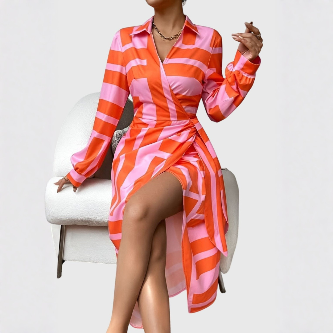 Gudrun Striped Wrap Midi Dress