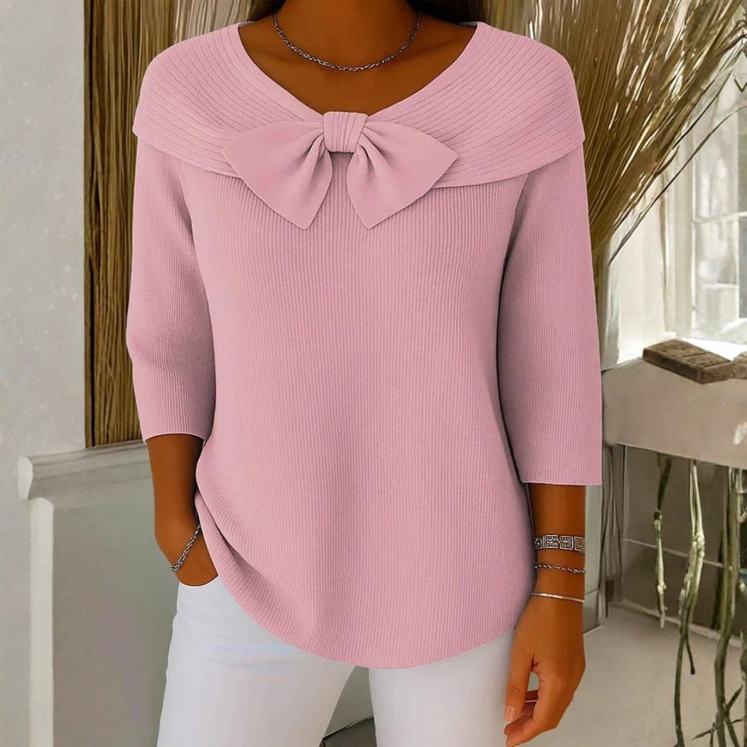 Dorothea Bow Detail Three-Quarter Sleeve Top