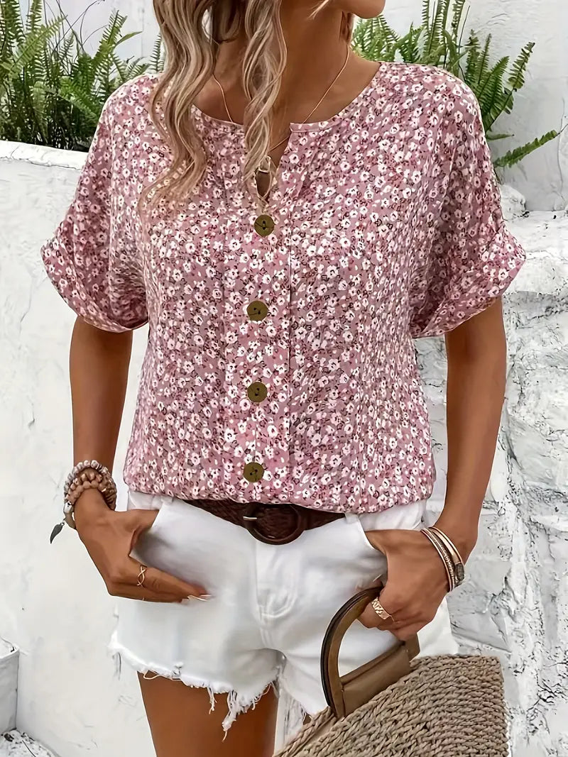 Lydia Floral Button-Placket Top