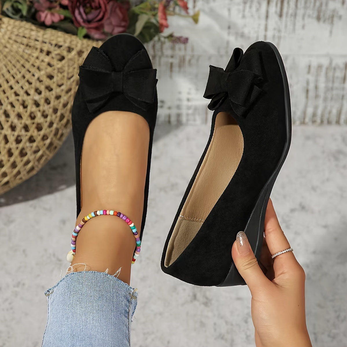 Maisie | Suede Bow Detail Wedge Ballet Flats