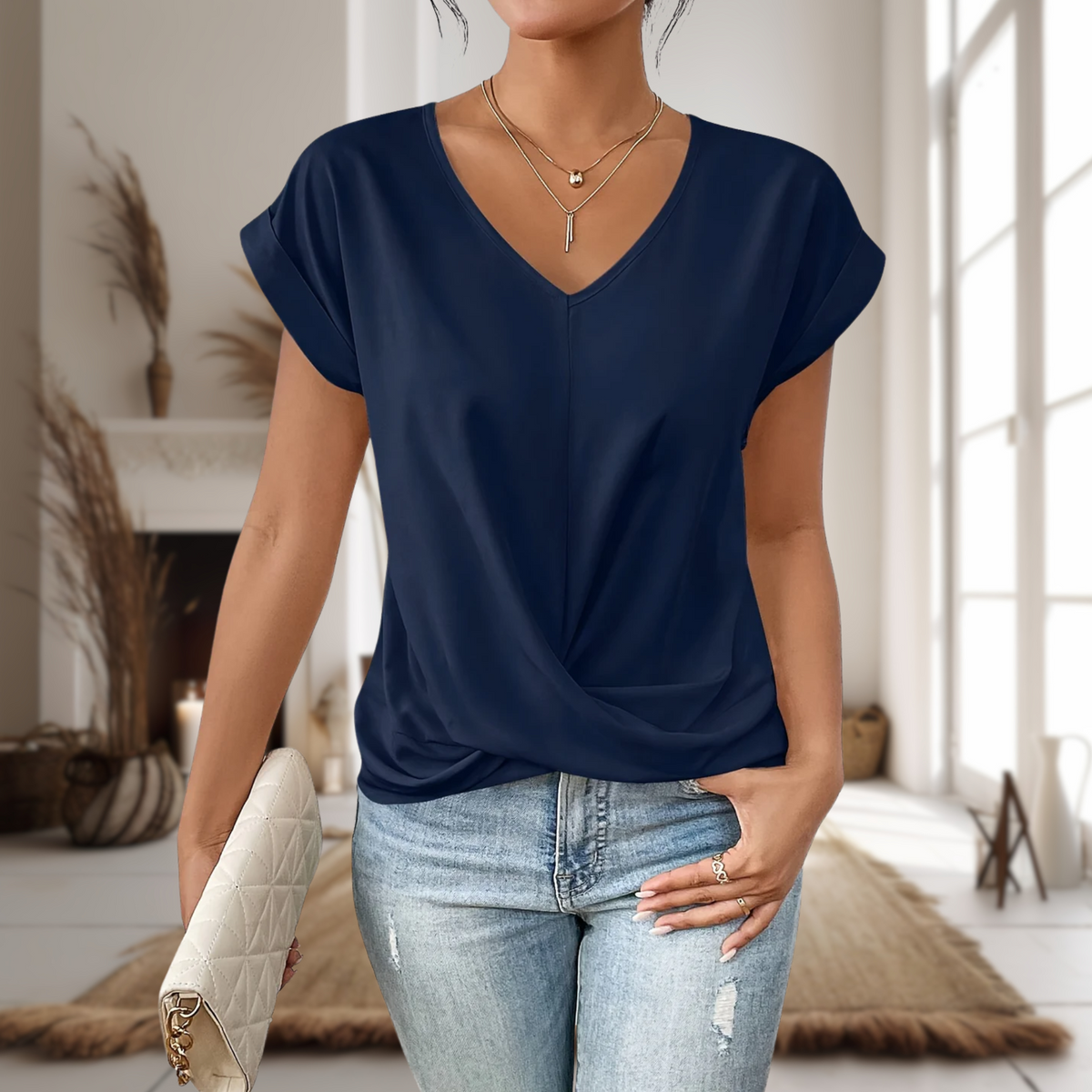 Elfriede V-Neck Twist Hem Blouse