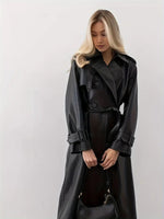 Edith Belted Long Faux Leather Trench Coat