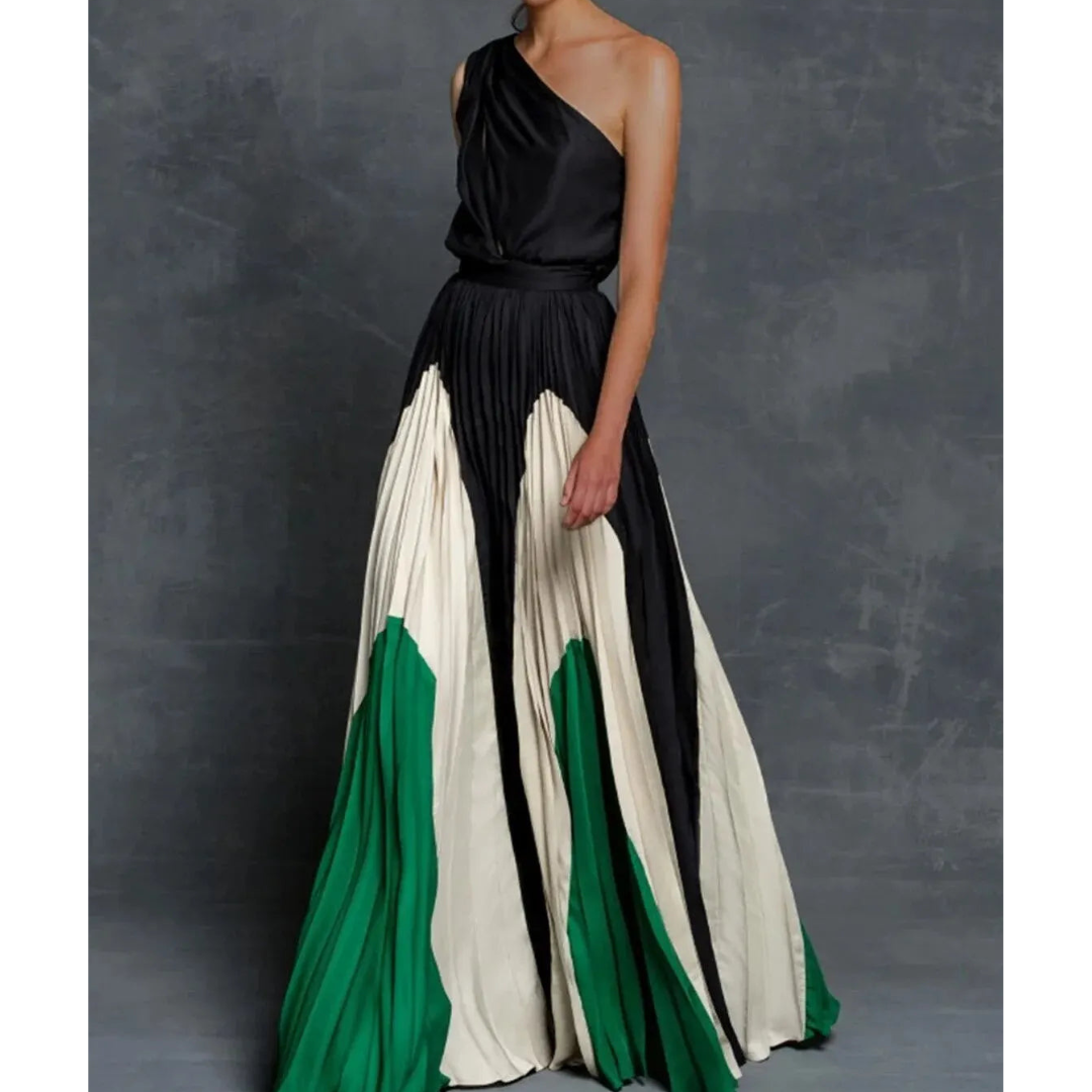 Sandra Asymmetric Shoulder Flowing Maxi Dress