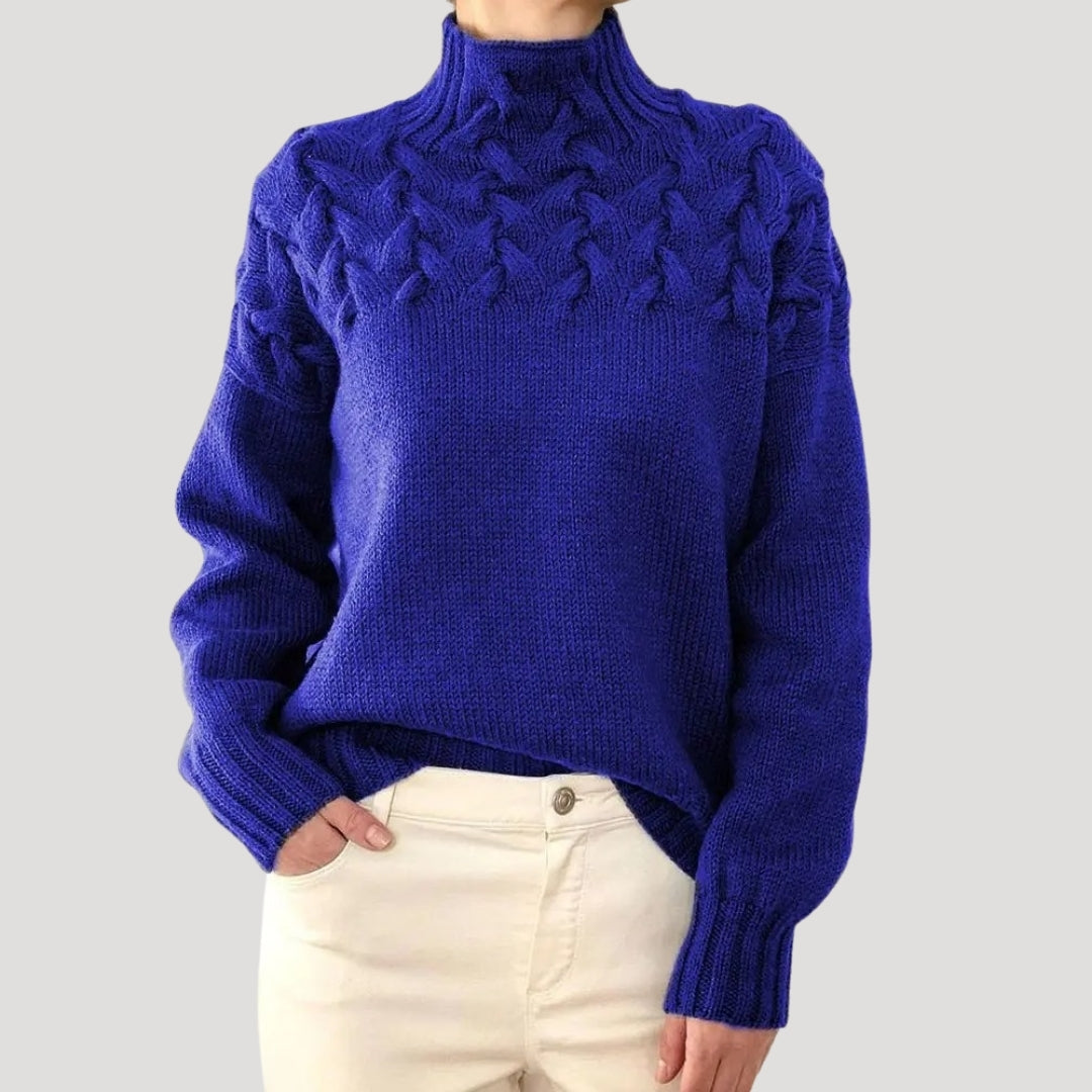 Nicole Cable Knit High-Collar Sweater