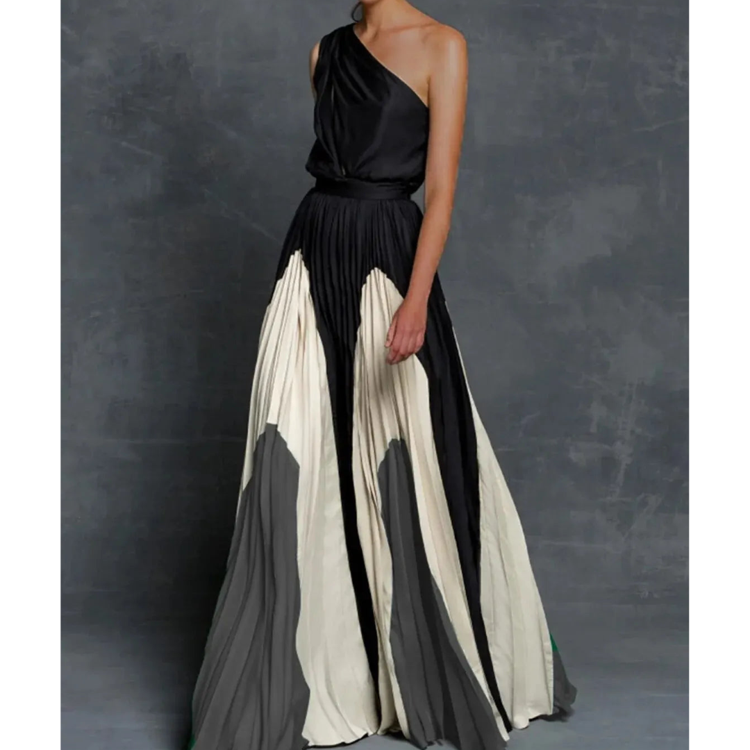 Sandra Asymmetric Shoulder Flowing Maxi Dress