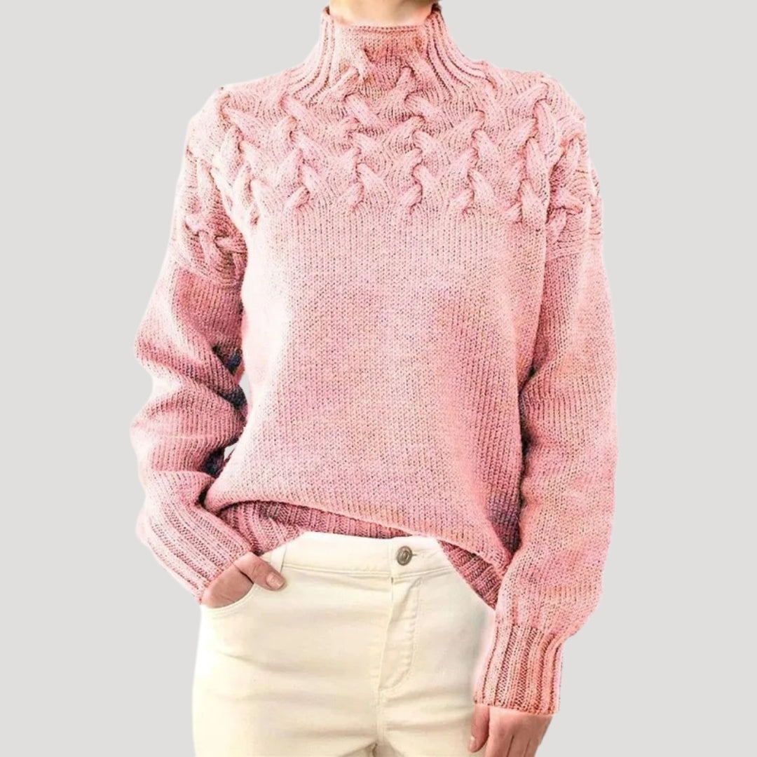 Nicole Cable Knit High-Collar Sweater