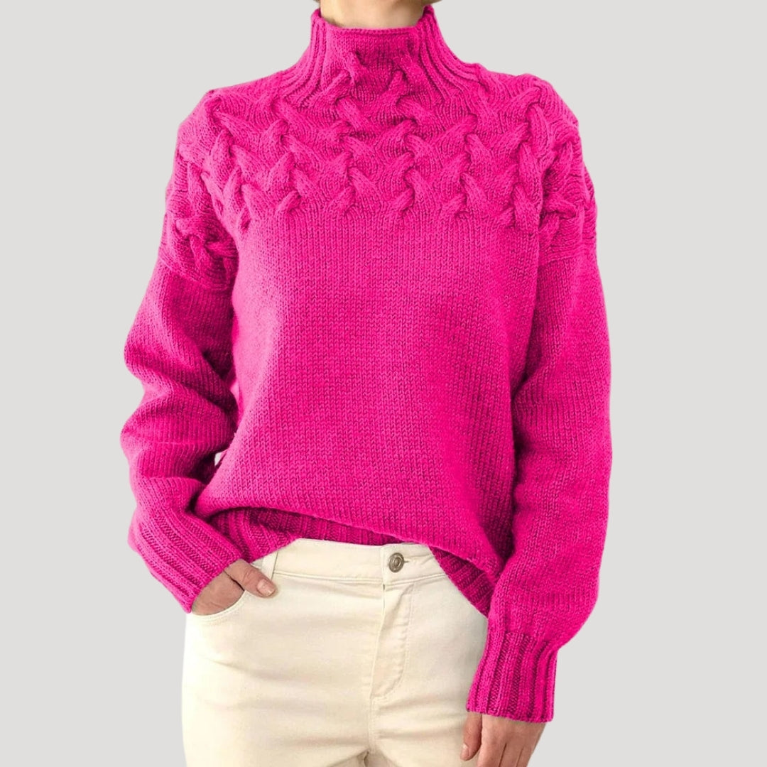 Nicole Cable Knit High-Collar Sweater
