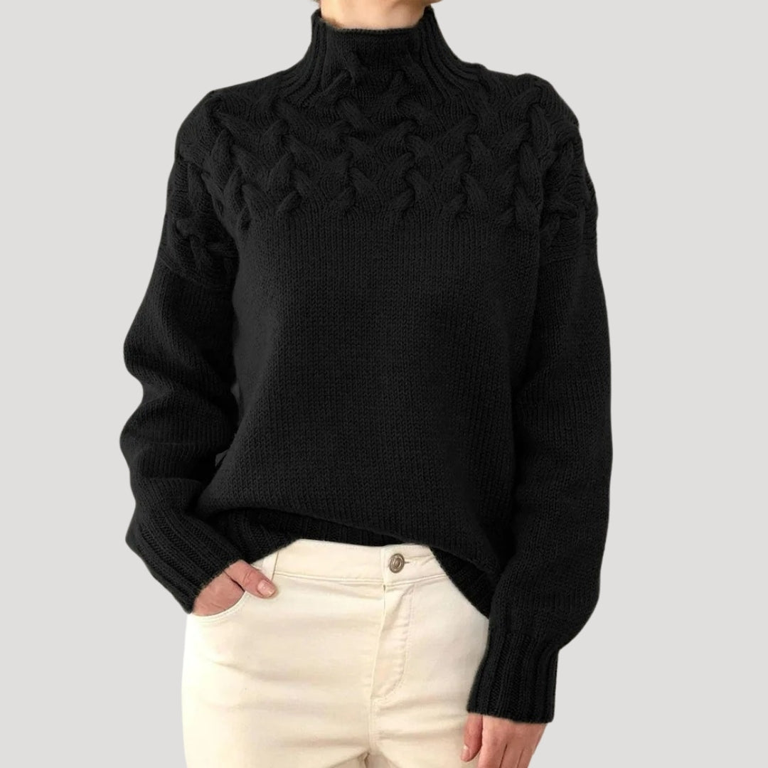 Nicole Cable Knit High-Collar Sweater