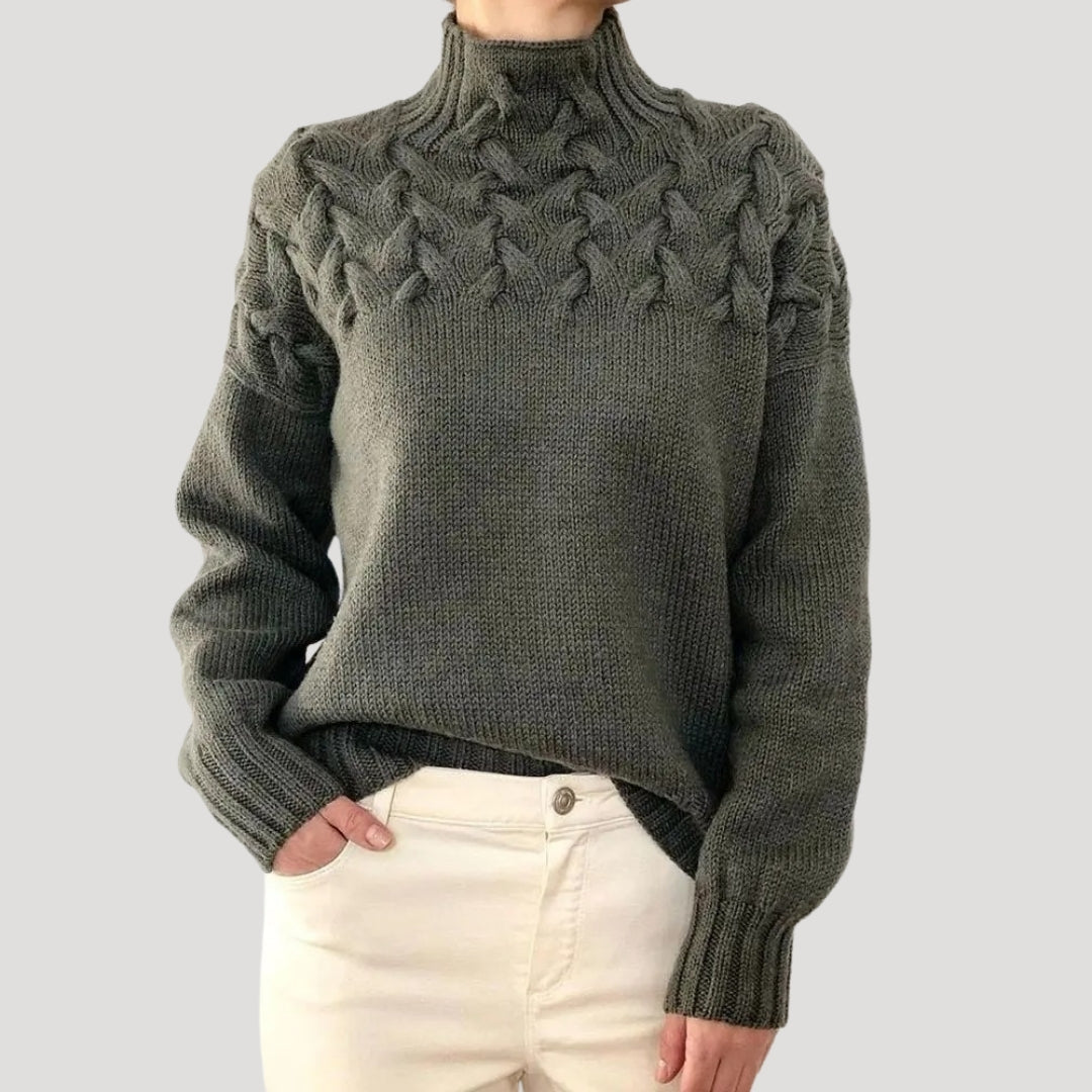 Nicole Cable Knit High-Collar Sweater