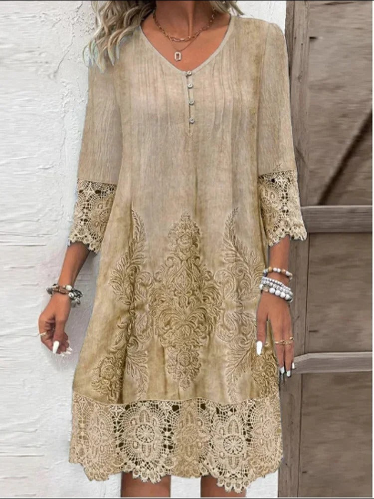 Nora Boho Floral Tunic Dress with Lace Sleeves