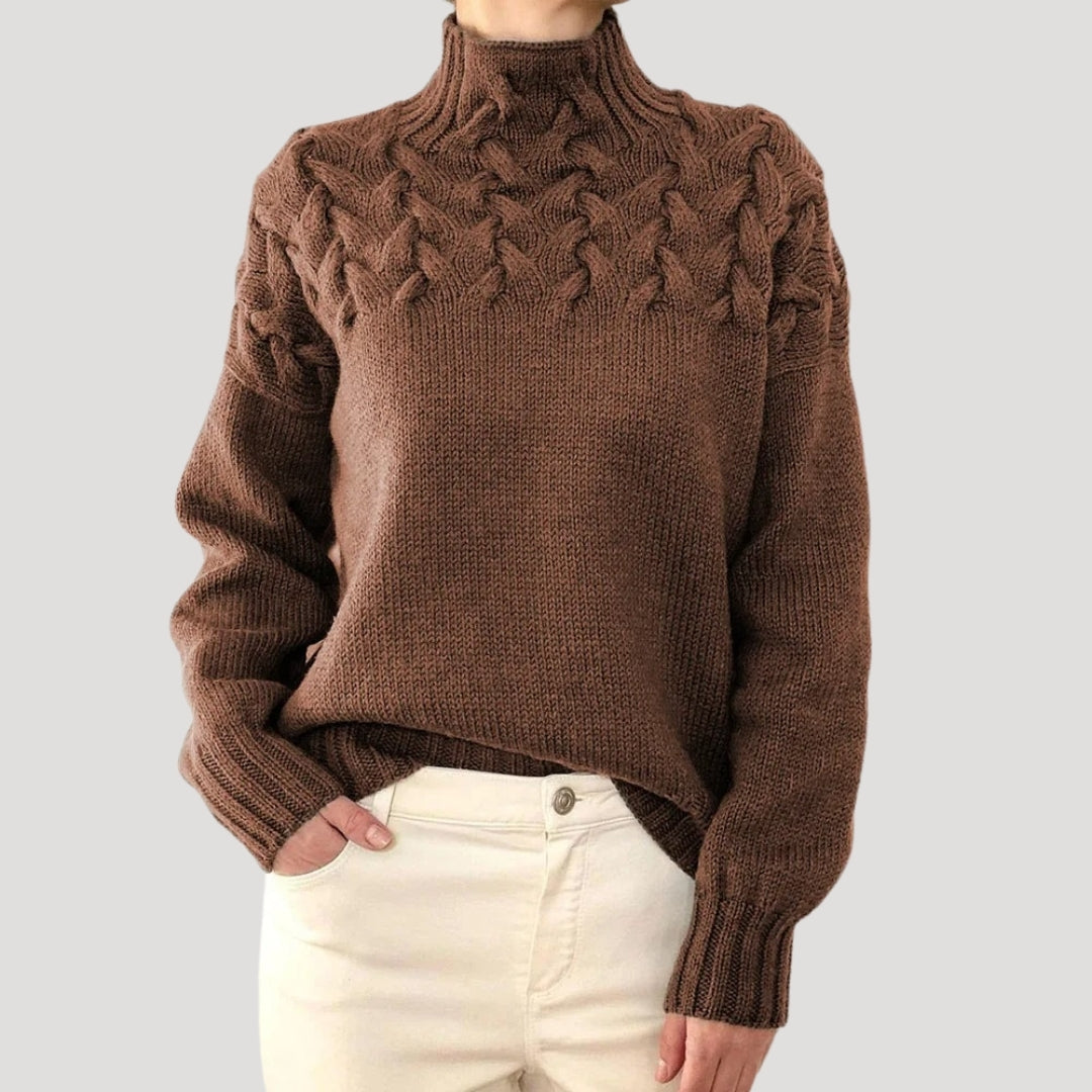 Nicole Cable Knit High-Collar Sweater