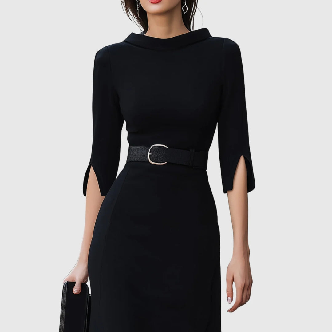 Melanie Elegant Belted Midi Dress