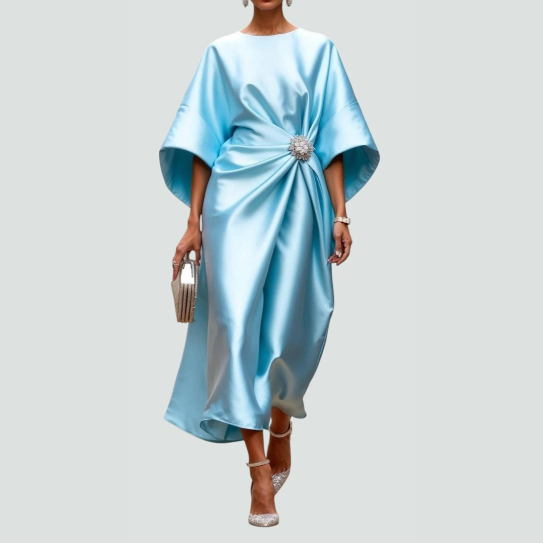 Michaela Draped Batwing Sleeve Midi Dress