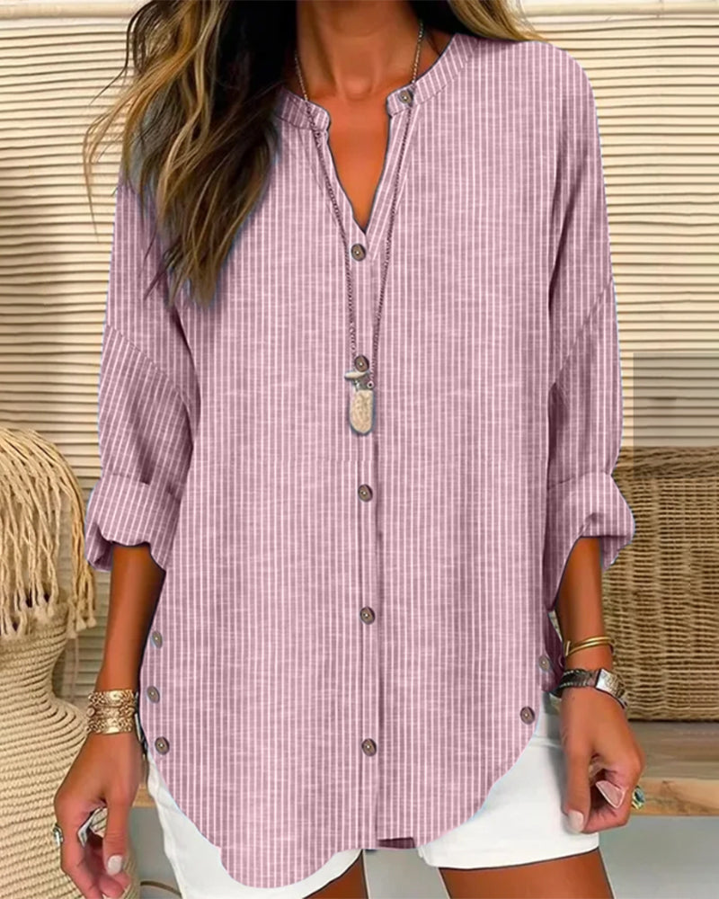 Lena Relaxed Striped Button-Down Blouse