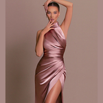Edith High-Neck Ruched Wedding Guest Dress