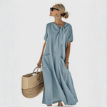 Elisa Relaxed Tie-Neck Midi Dress with Pockets