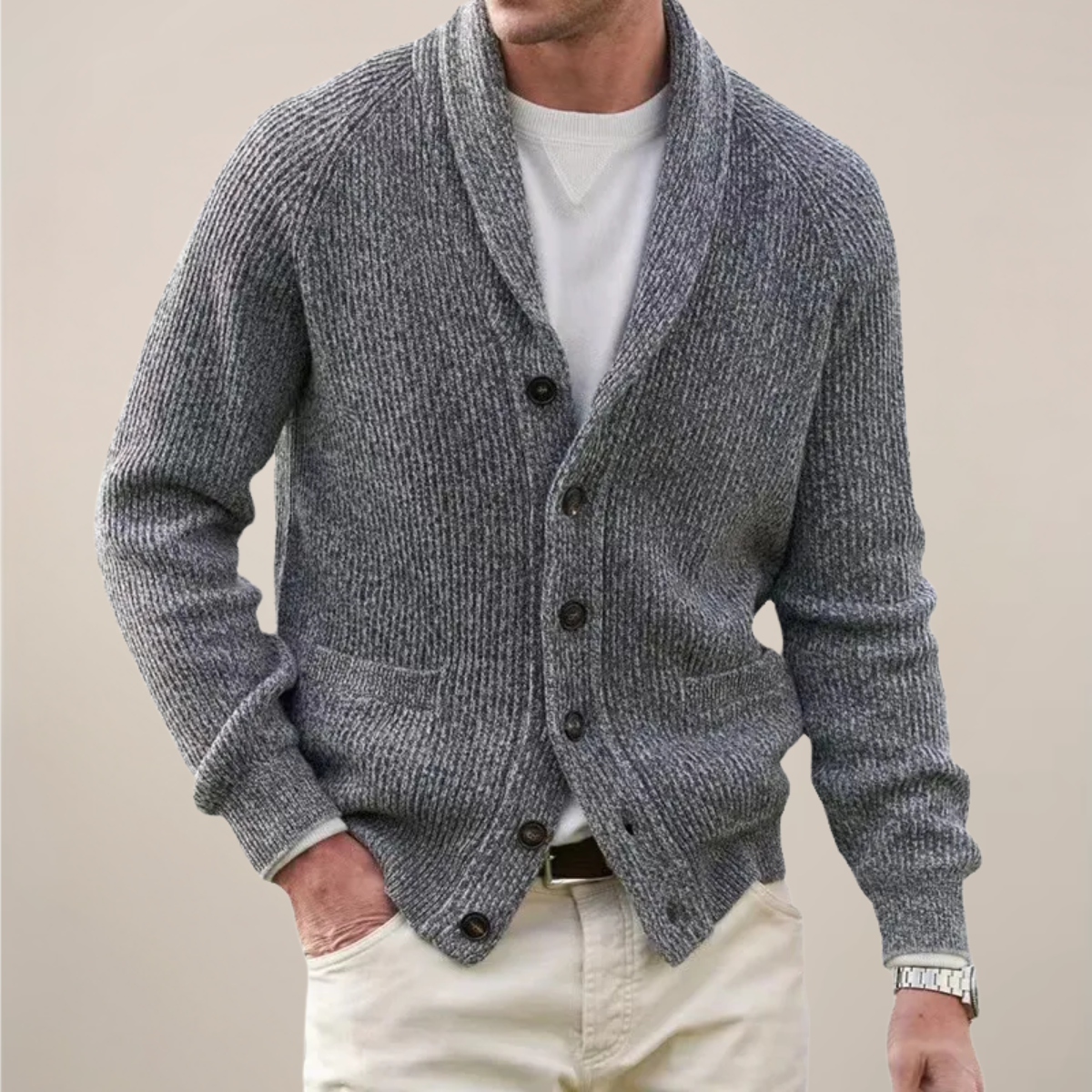 Michael Shawl Collar Button-Front Cardigan