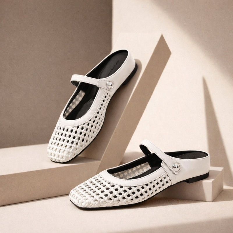 Goldie | Woven Flat Slip-On Mary Jane Mules
