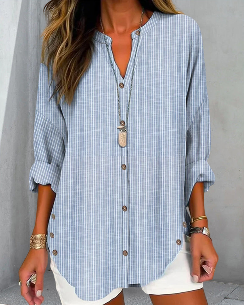 Lena Relaxed Striped Button-Down Blouse