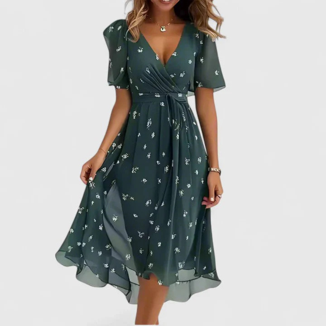 Helga Floral V-Neck Midi Dress