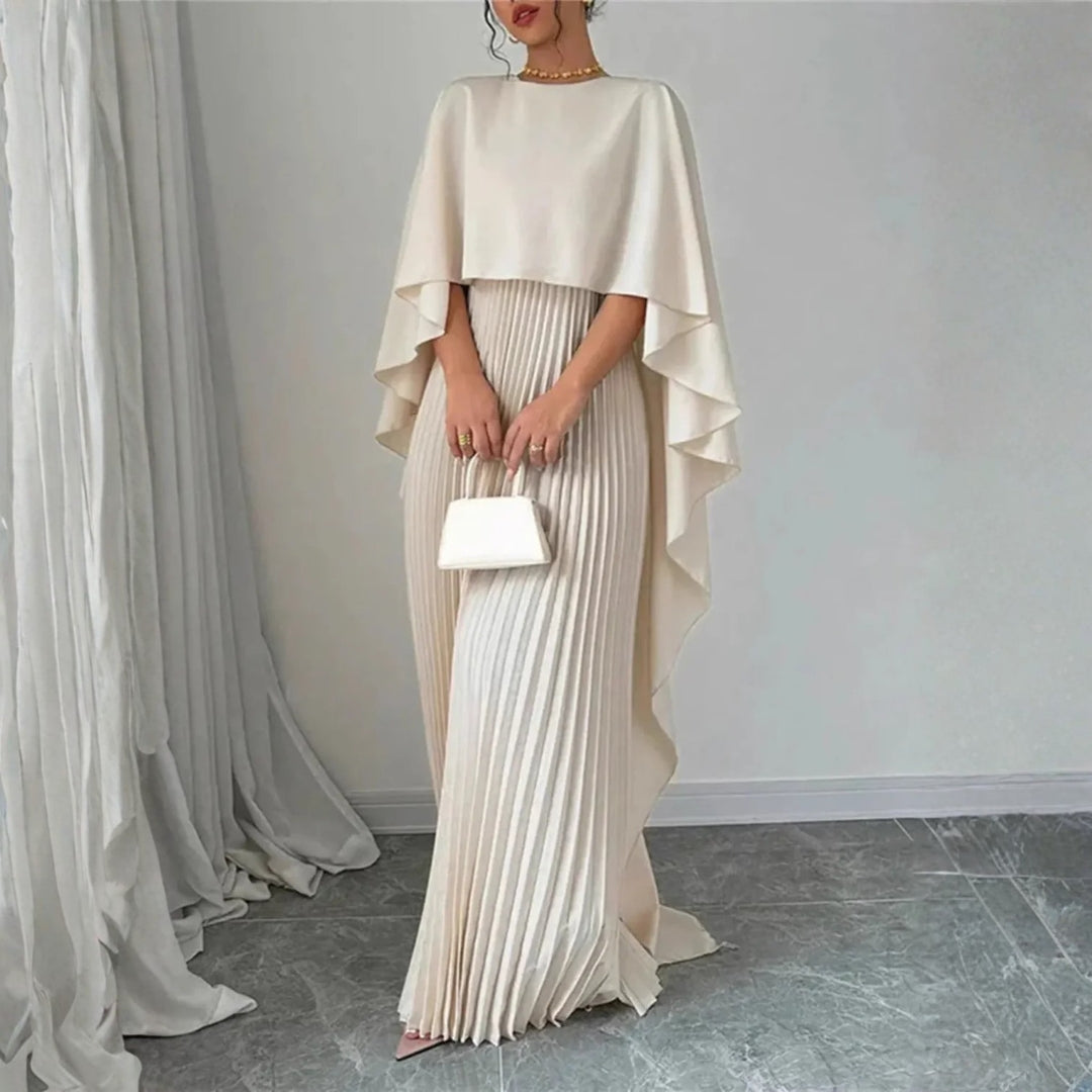 Gabriela Pleated Cape Maxi Dress