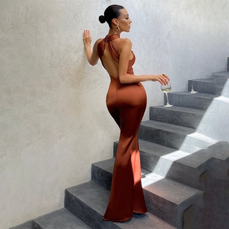 Emma Fishtail Open-Back Fitted Dress
