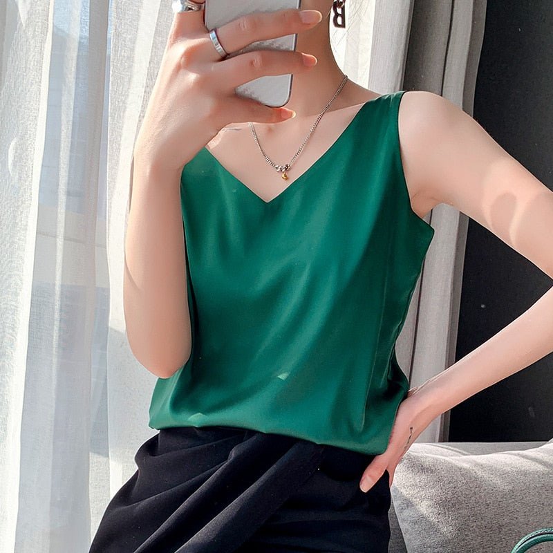 Yvonne Satin V-Neck Top