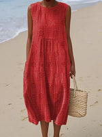 Maria Sleeveless Textured Midi Dress with Pockets