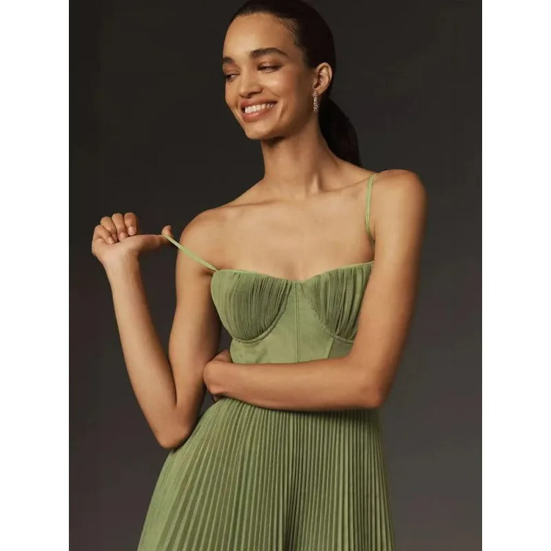Leonie Pleated Corset Bustier Midi Dress