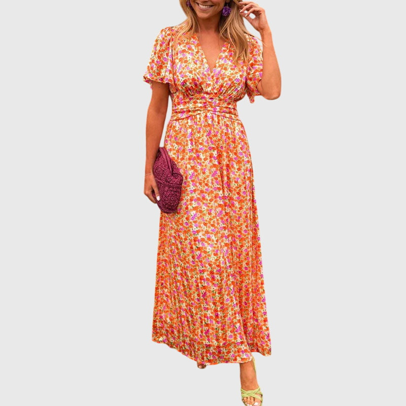 Regine Floral Short-Sleeve Maxi Dress