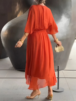 Helga Tie-Waist Midi Dress with Flutter Sleeves