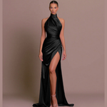 Edith High-Neck Ruched Wedding Guest Dress