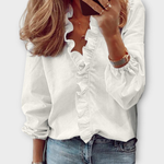 Karla Ruffled V-Neck Long Sleeve Blouse