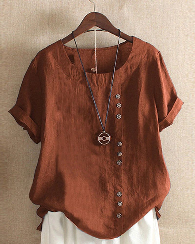 Doris Casual Short-Sleeve Button Blouse