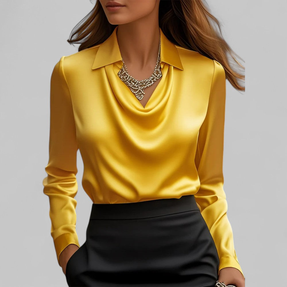 Theresa Waterfall Neckline Satin Blouse