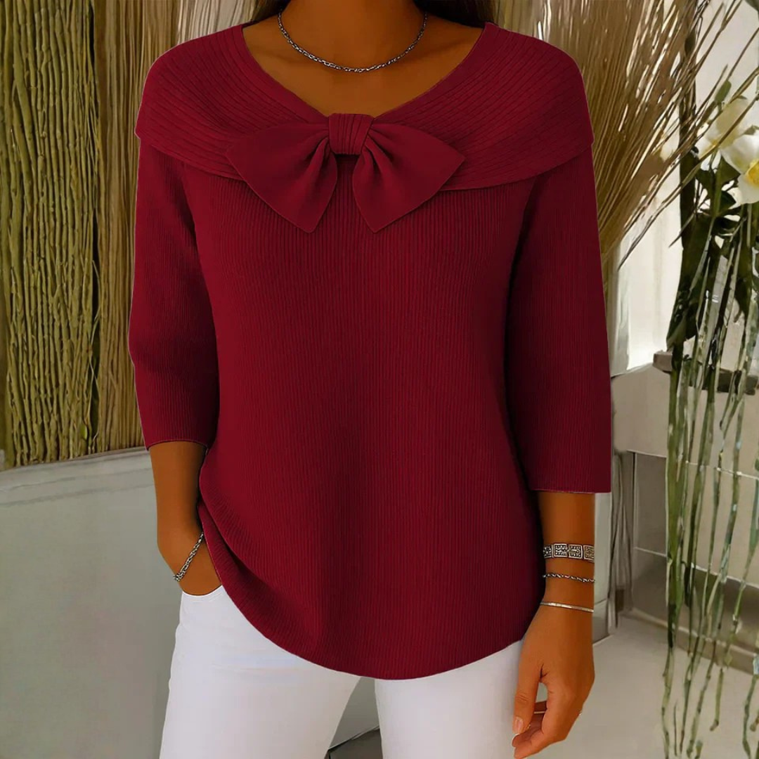 Dorothea Bow Detail Three-Quarter Sleeve Top