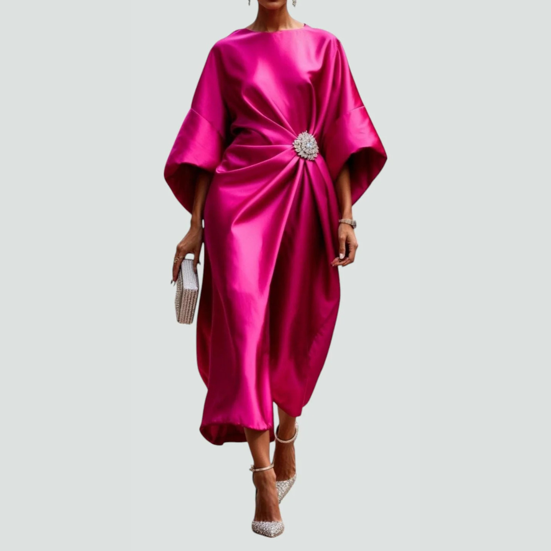 Michaela Draped Batwing Sleeve Midi Dress