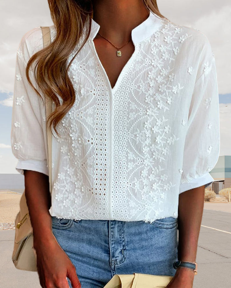 Susanne V-Neck Puff Sleeve Blouse