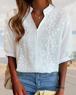 Susanne V-Neck Puff Sleeve Blouse