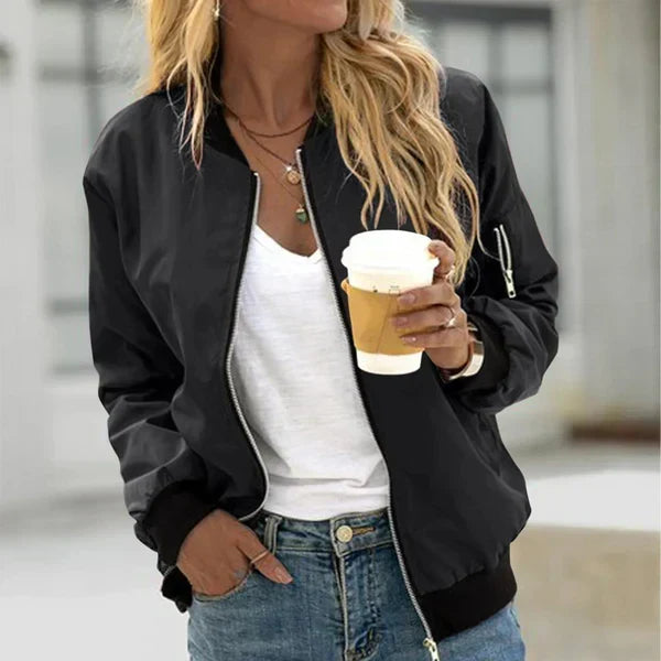 Annika Classic Zip-Front Bomber Jacket