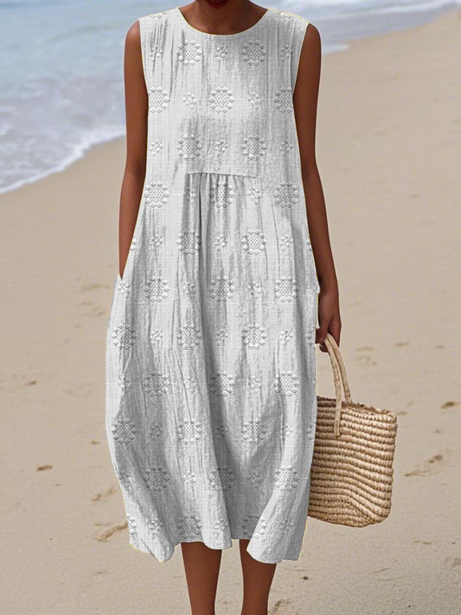 Maria Sleeveless Textured Midi Dress with Pockets