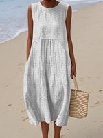 Maria Sleeveless Textured Midi Dress with Pockets