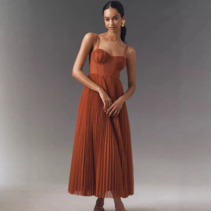 Leonie Pleated Corset Bustier Midi Dress